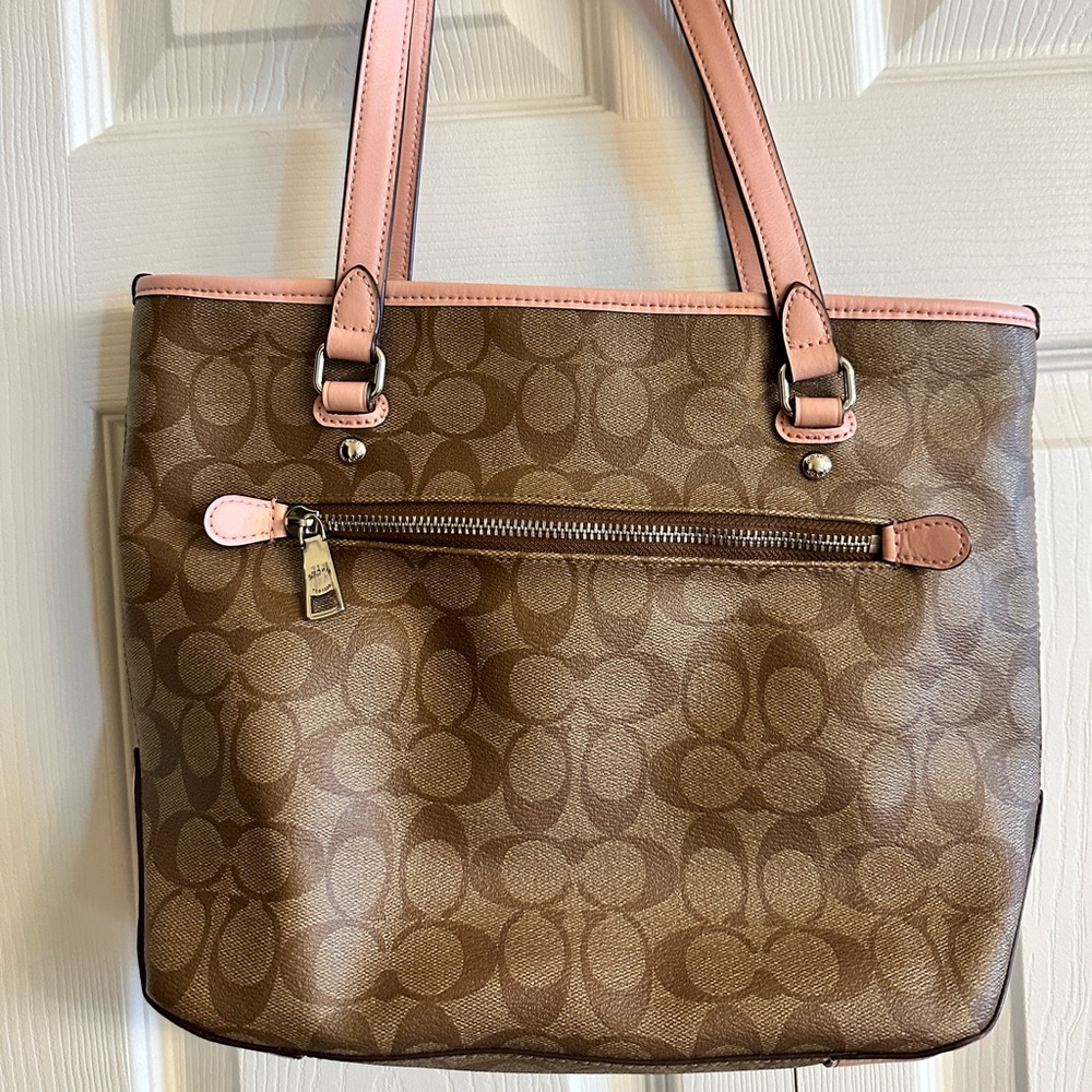 Coach Tote in tan and light pink! Like new!